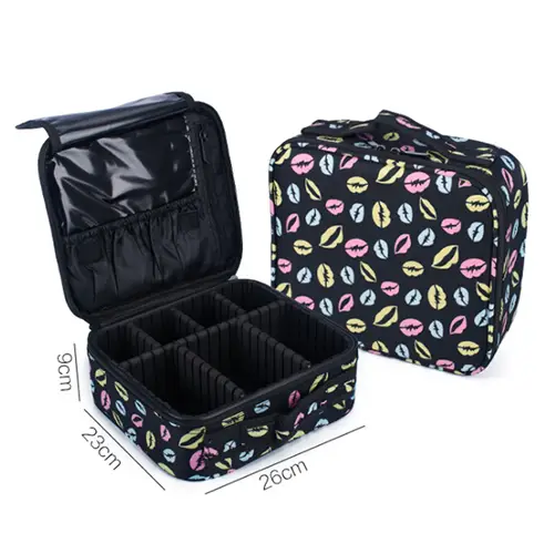 Polyester Printing Rose Lipstick And Brush Compartment Designer Vanity Case